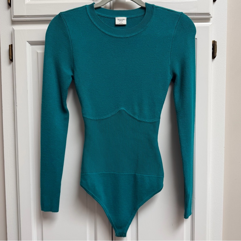Abercrombie & Fitch Teal Corset Sweater Bodysuit Long Sleeve Size Small